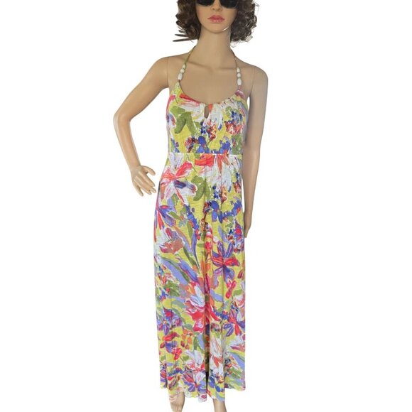 Tommy Bahama Women's Noli Blooms Halter Dress Lime Twist Size Medium Tropical - Picture 3 of 10